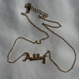 NWOT MonogramHub Script Name Necklace "Ashley" 14k Gold Plated, 18" Link Chain